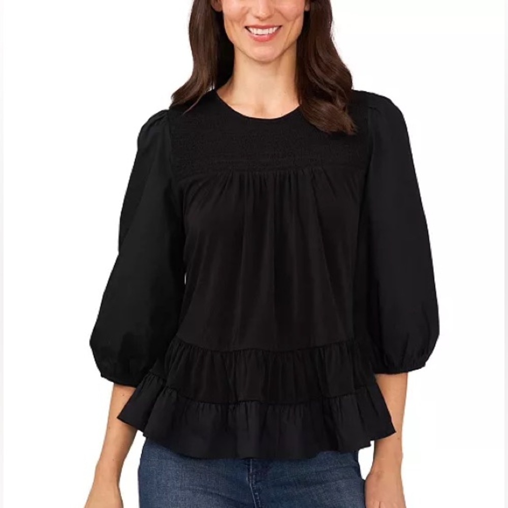 NWT CeCe 3/4-Sleeve Ruffled Hem Crew Neck Knit Blouse XL
